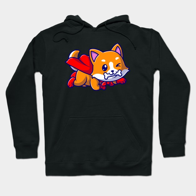 Cute Corgi Dog Super Bite Bone Cartoon Hoodie by Catalyst Labs